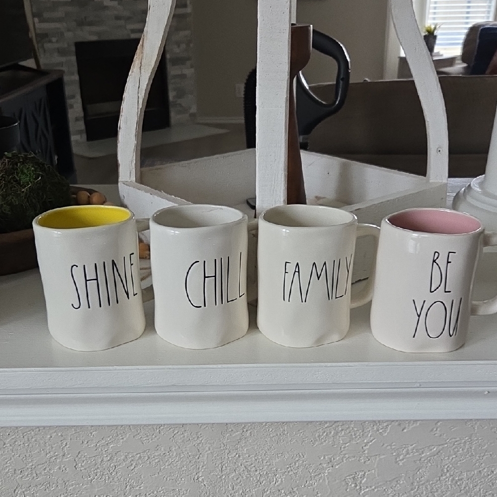Rae Dunn White and Yellow Ceramic Coffee Mugs Set